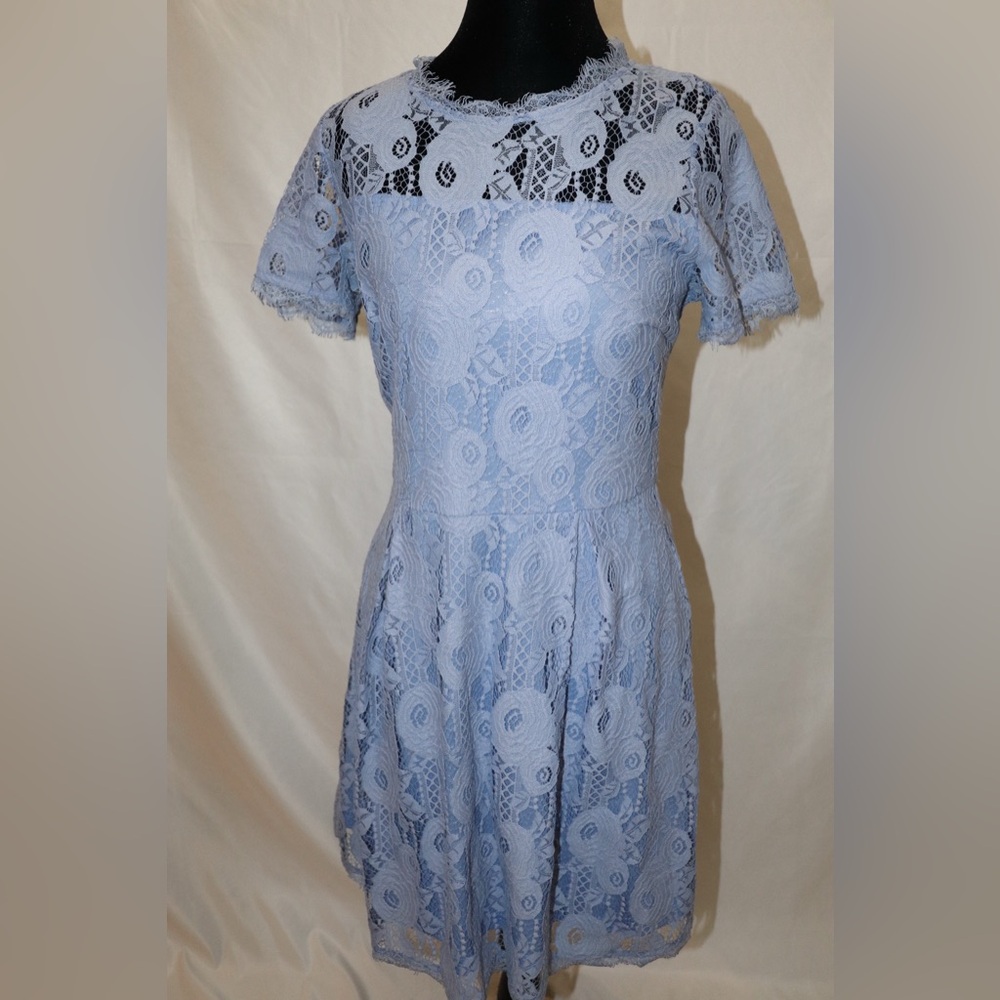 Francesca's Open Back Lace Dress Women’s Small Periwinkle With Bow Detail